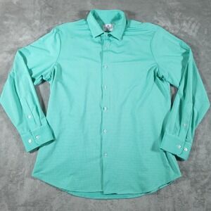 Mizzen+Main‎ Shirt Mens XL Green Check Stretch Long Sleeve Trim Button Down